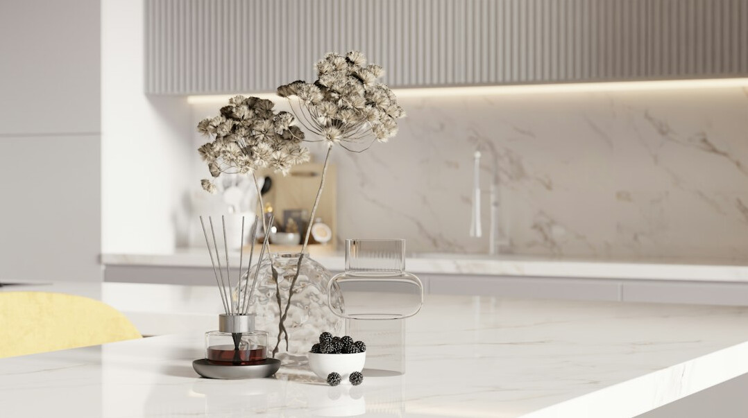 modern kitchen with marble counters