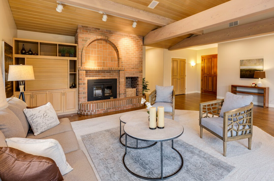 luxury living room with fireplace
